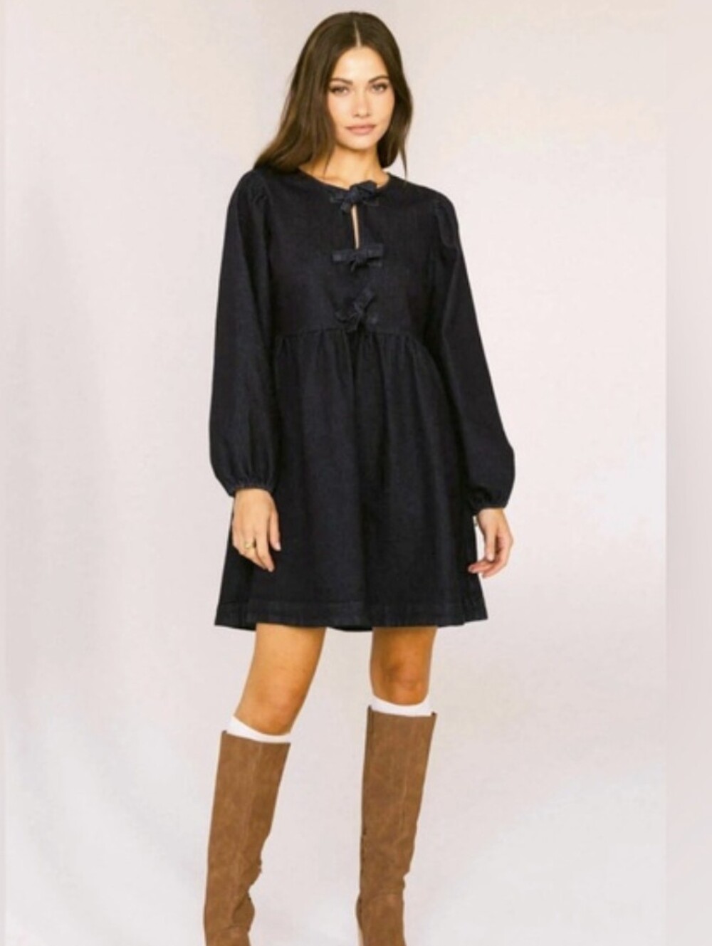 Bohme Dark Denim Bow Tie Front Dress Size Large